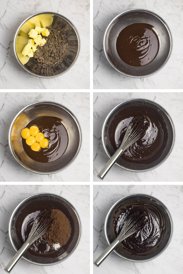 collage of images showing how to make a chocolate cake batter