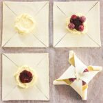 Four steps in the process of making a pastry parcel