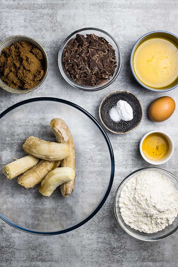 ingredients for choc banana bread