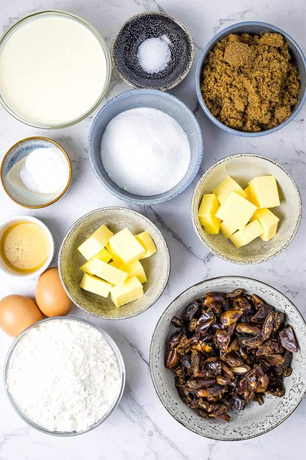 ingredients for sticky date pudding