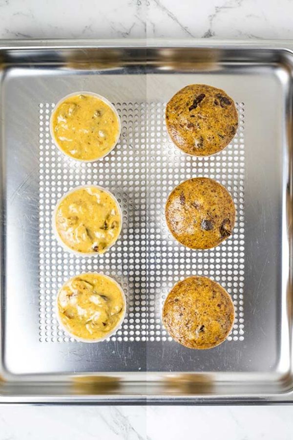 an image of raw and cooked individual steamed puddings stitched together