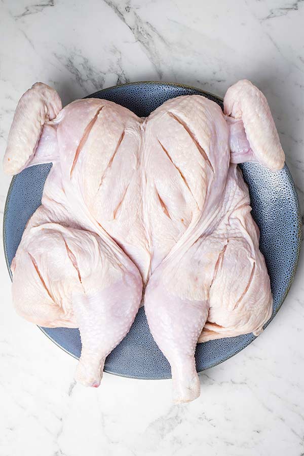 spatchcocked chicken on a plate