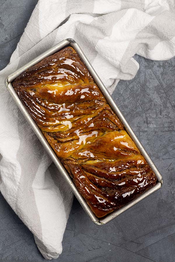 babka in a metal loaf pan