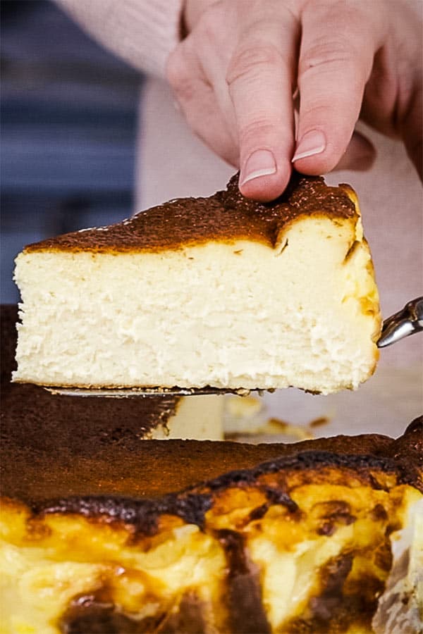 a serving of Basque burnt cheesecake