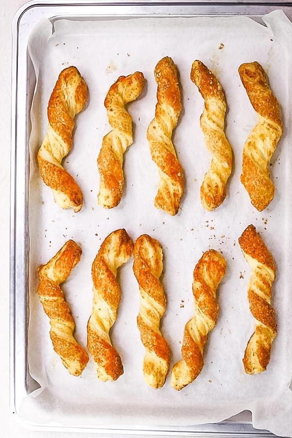 freshly baked puff pastry cheese twists