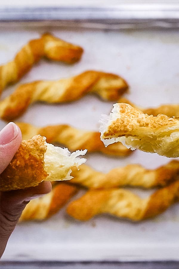 a broken puff pastry cheese straw