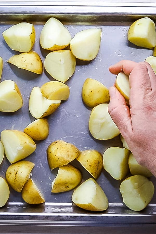 steamed potatoes in a pan