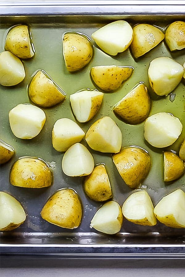 steamed potatoes with oil on top