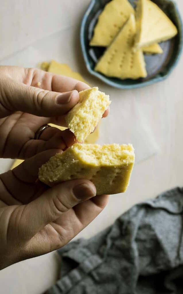 broken shortbread showing the texture inside