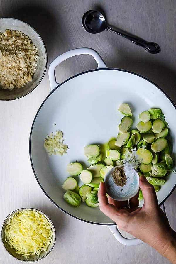 brussels sprouts in pan