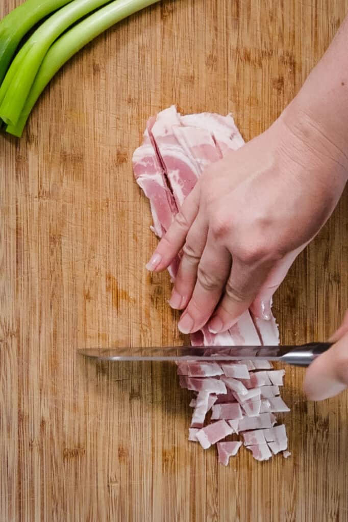 chopping bacon