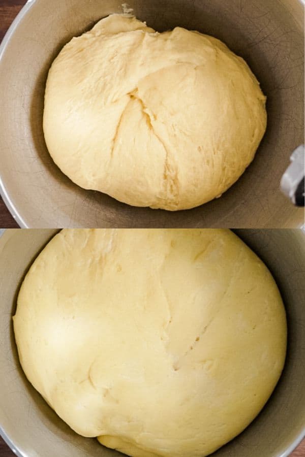 unproofed and proofed brioche dough