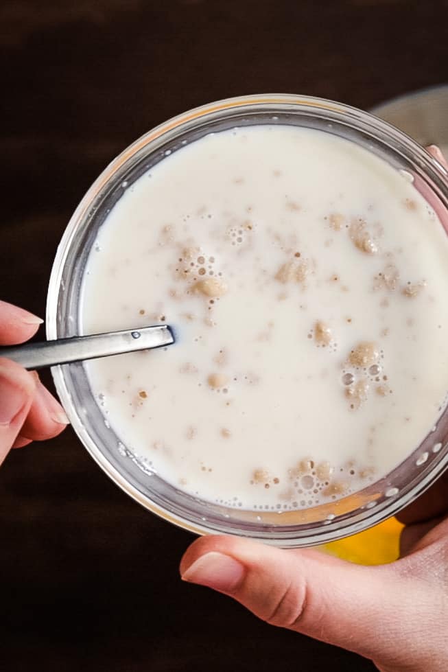 yeast milk and sugar in bowl