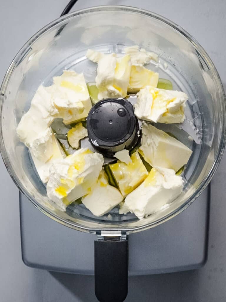 feta and cream cheese in processor