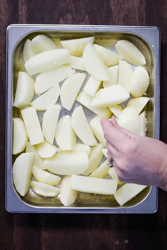 raw potatoes in a tray