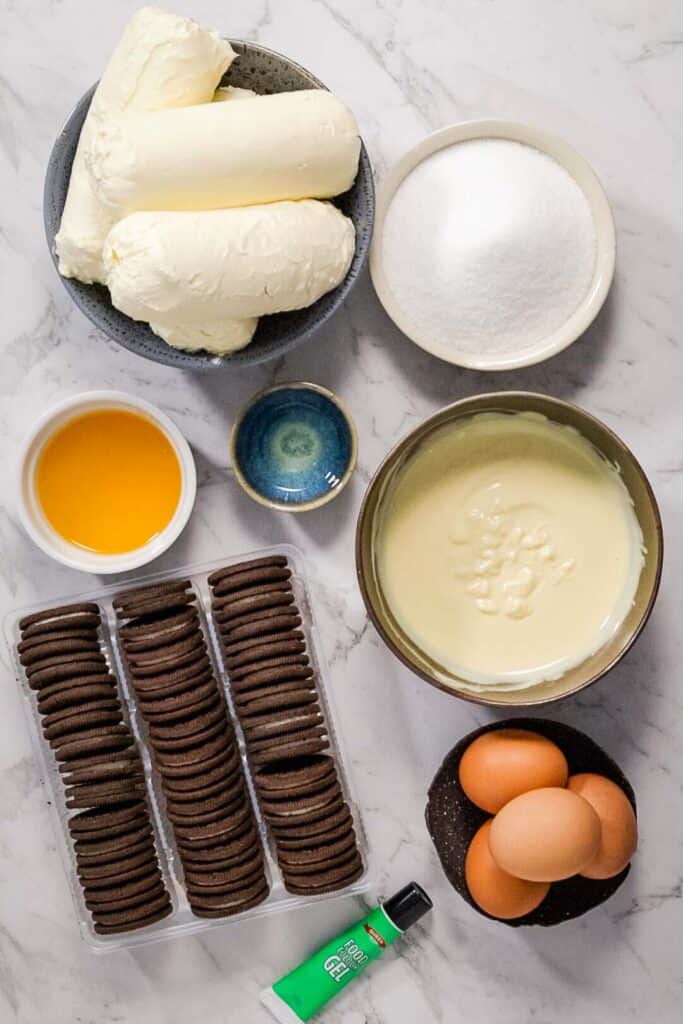 ingredients for mint chocolate cheesecake