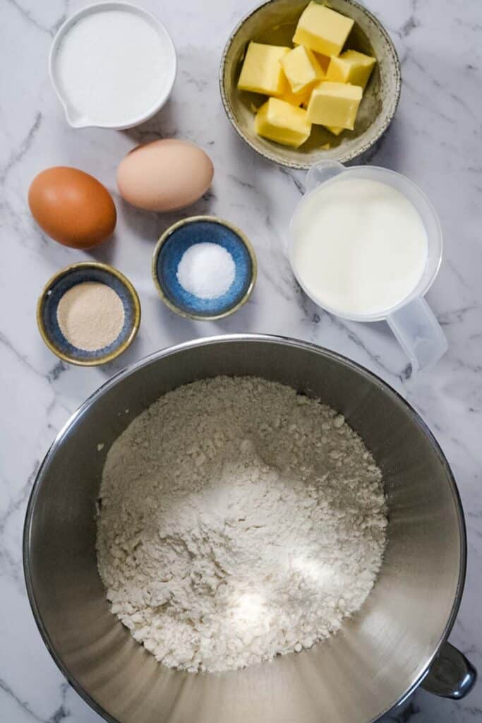 ingredients for chocolate rolls dough