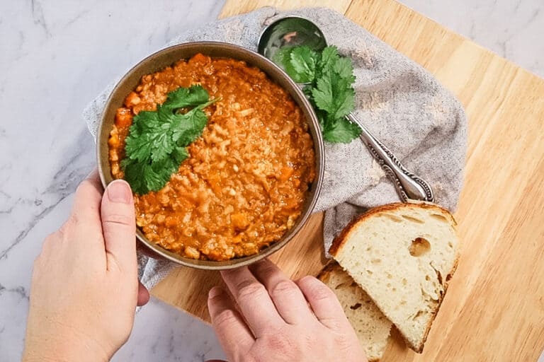 Arabic Lentil Soup Recipe with Red Lentils and Vegetables Steam & Bake