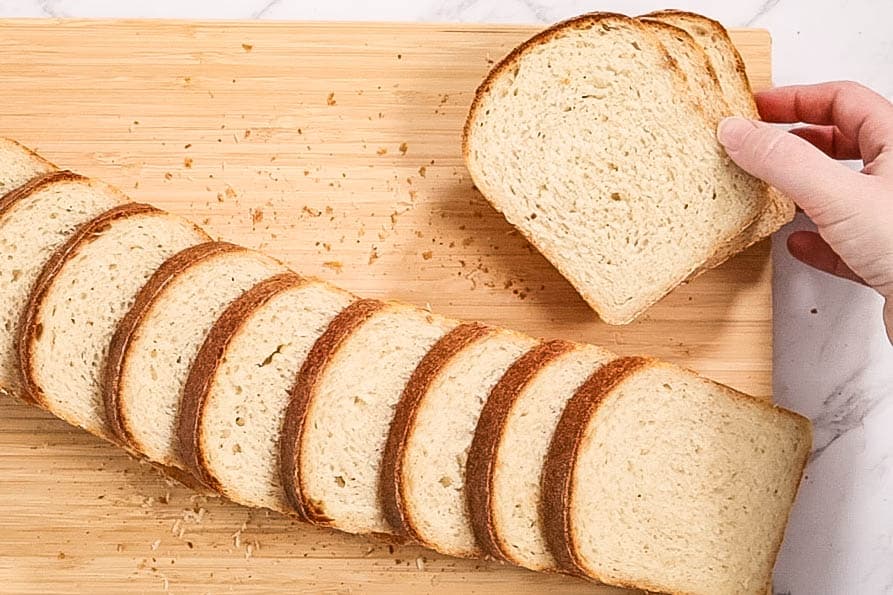landscape view of slices of bread on top of a chopping board