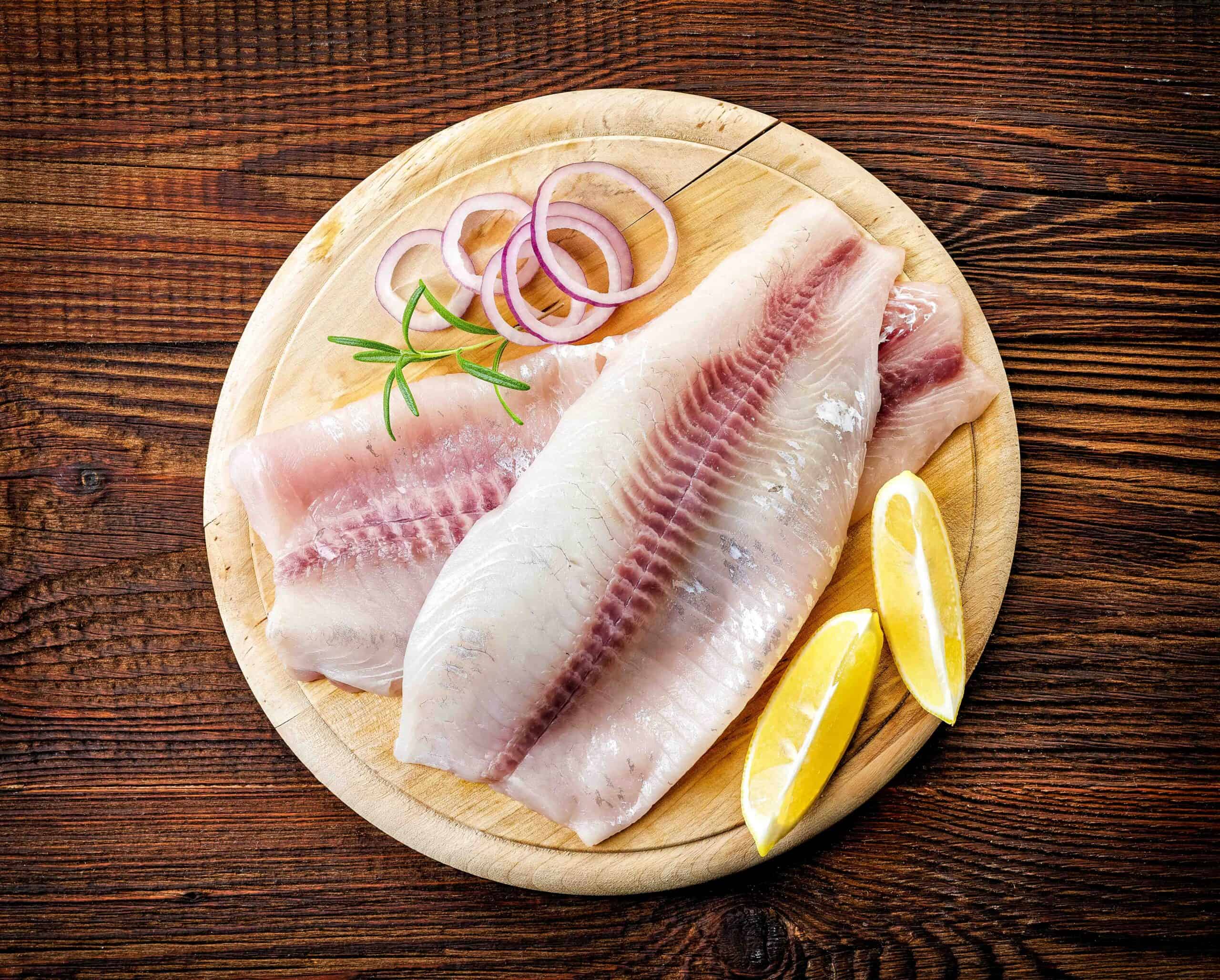 top view of two raw fish fillets