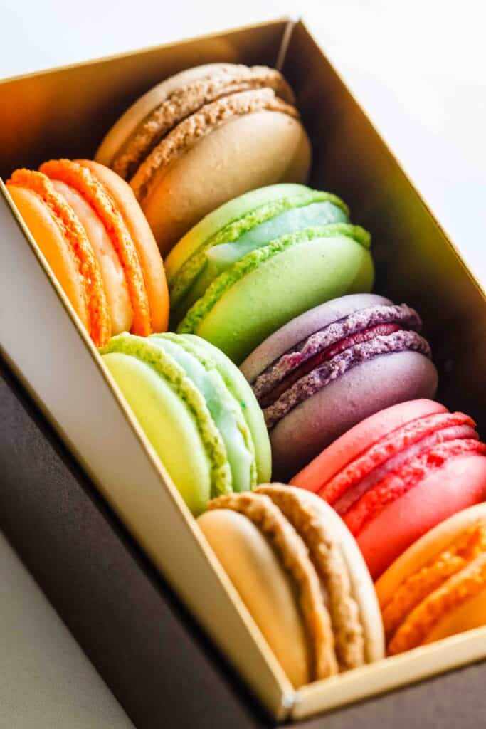 colorful macaroons in a box 