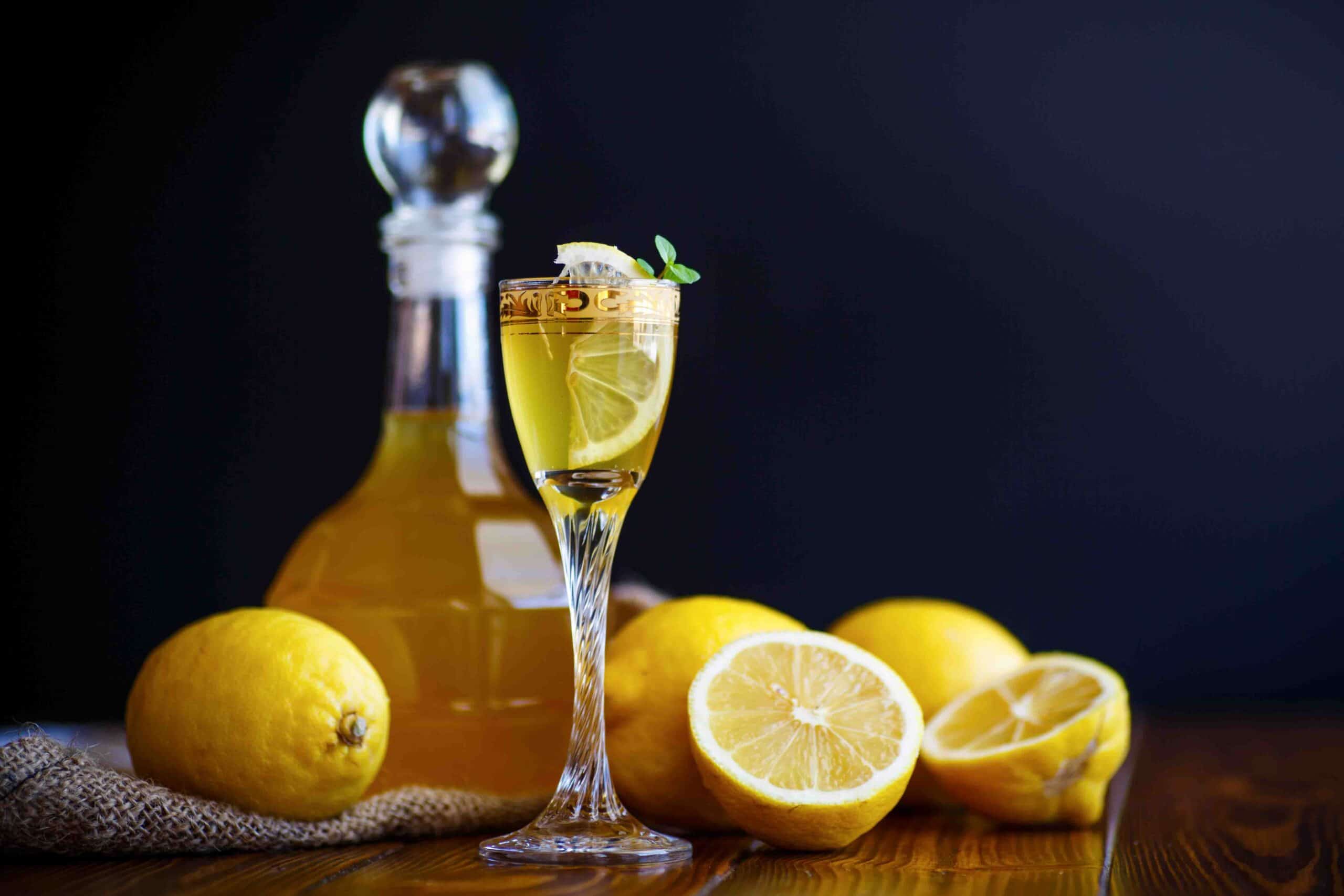 slice of lemons with sweet lemon alcoholic brandy