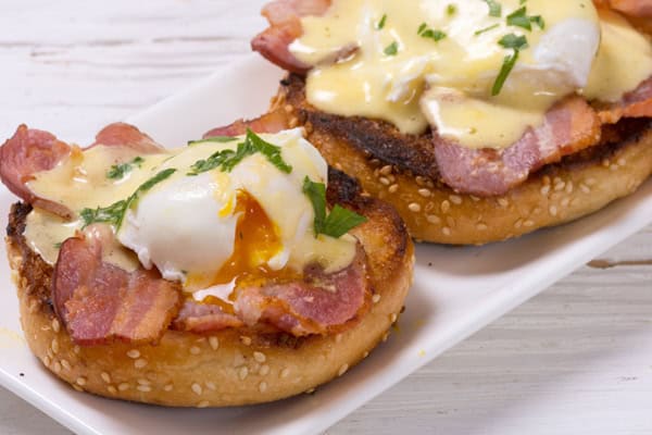 eggs benedict with Hollandaise sauce on top