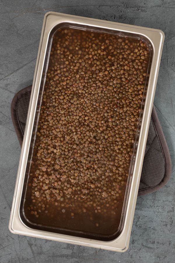 soaking lentils in a pan