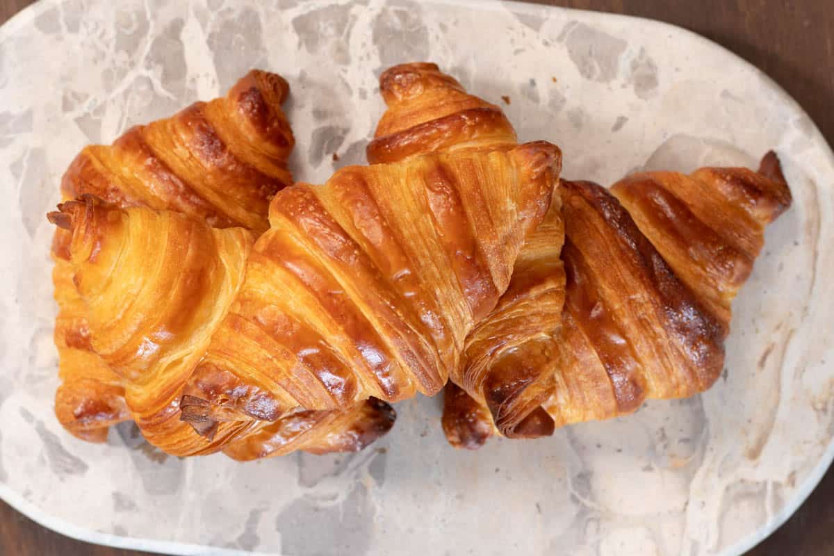 Landscape view of freshly baked croissants.