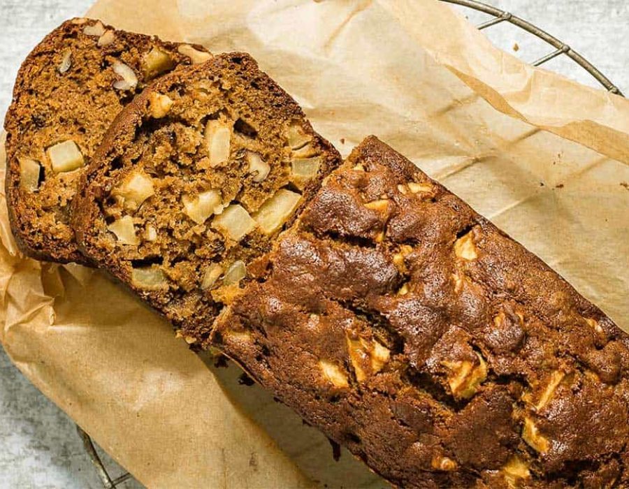 sliced apple and walnut bread