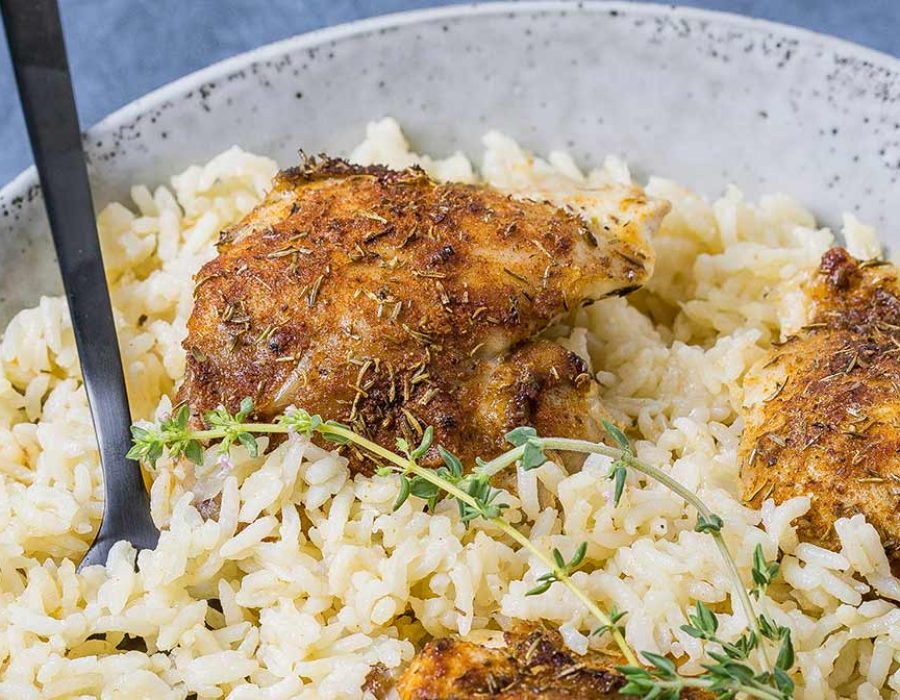 oven baked spiced chicken and rice