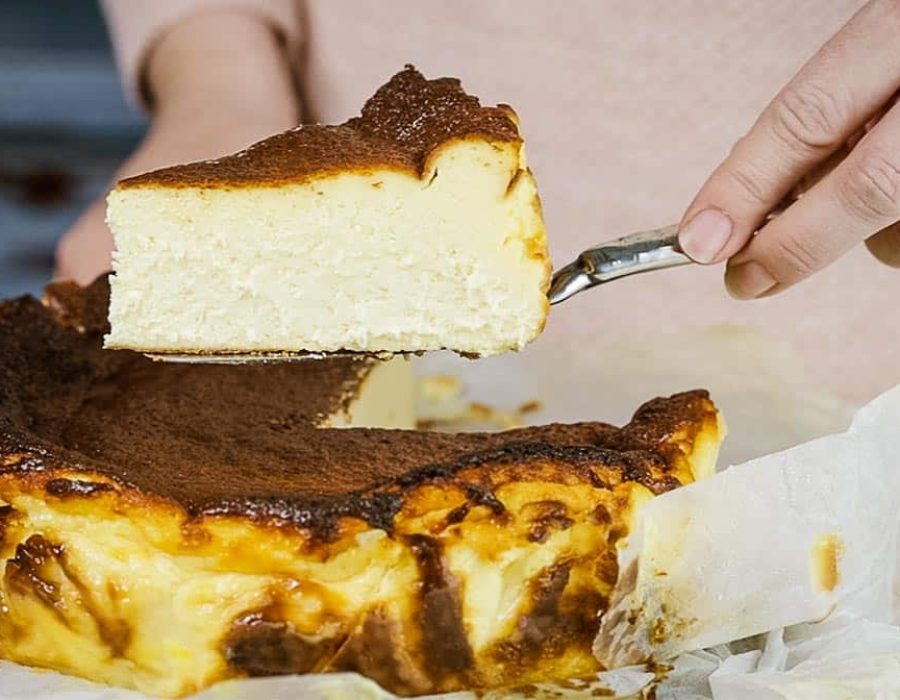 burnt basque cheesecake serving