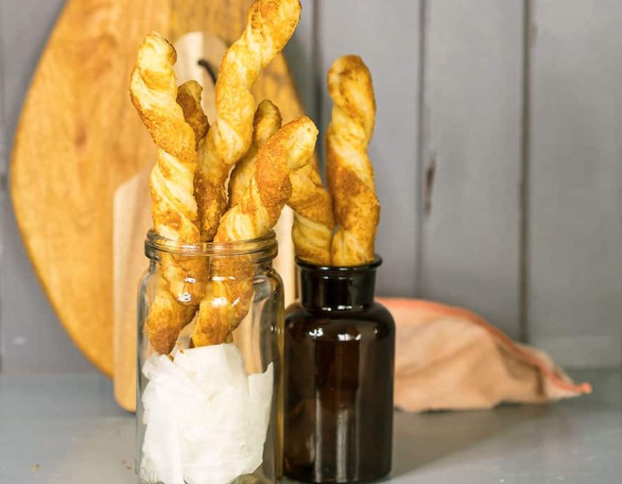 cheese straws in glass jars