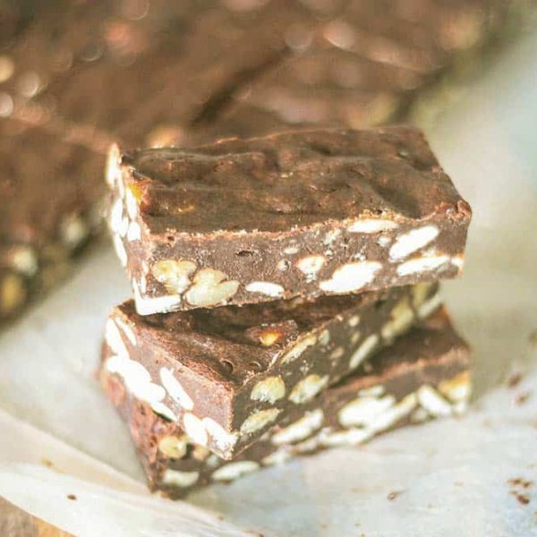 3 pieces of fudge brownie stacked on top of each other