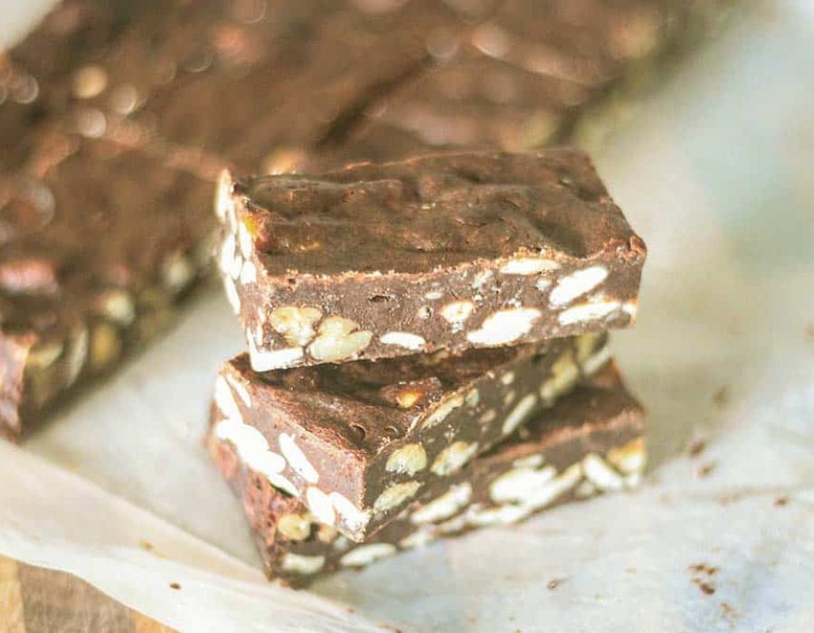 3 pieces of fudge brownie stacked on top of each other