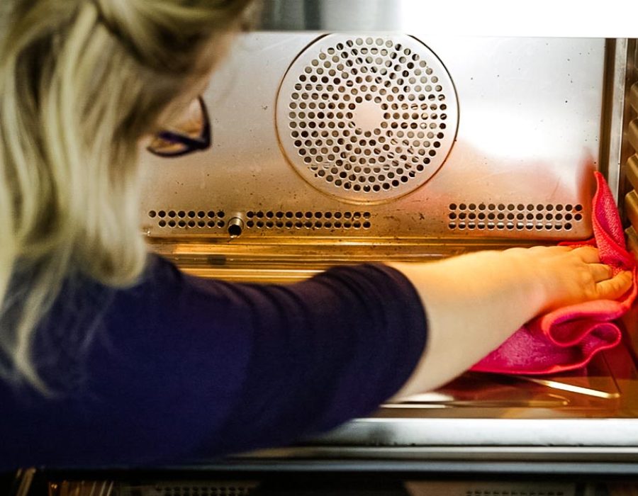 cleaning the inside of a steam oven