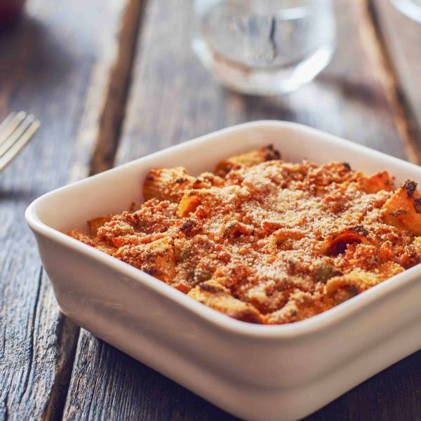 Baked pasta with mince, ragù sauce.