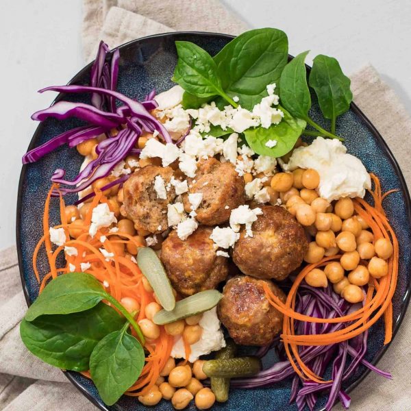 meatball bowls with chickpeas
