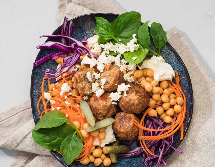meatball bowls with chickpeas