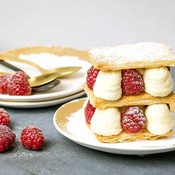 raspberry and mascarpone mille feuille pastry