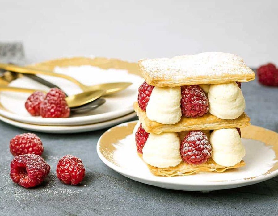 raspberry and mascarpone mille feuille pastry