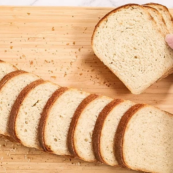 landscape view of slices of bread on top of a chopping board