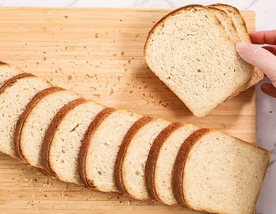 landscape view of slices of bread on top of a chopping board