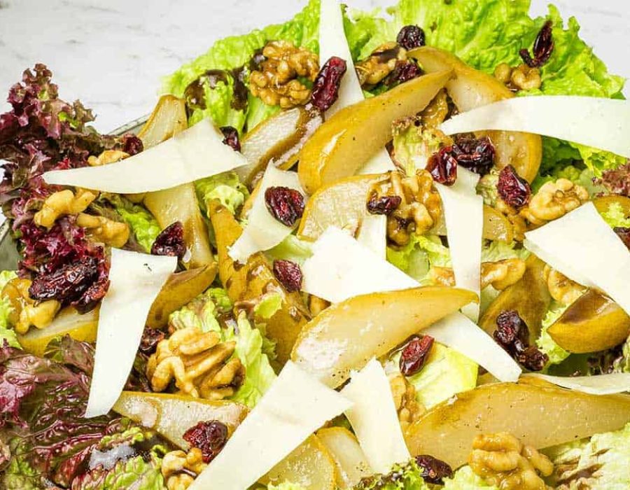steam oven roasted pear and walnut salad