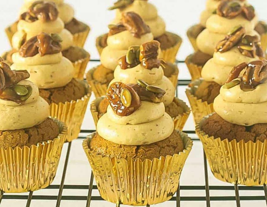 Pumpkin Spice Cupcakes on a cooling rack