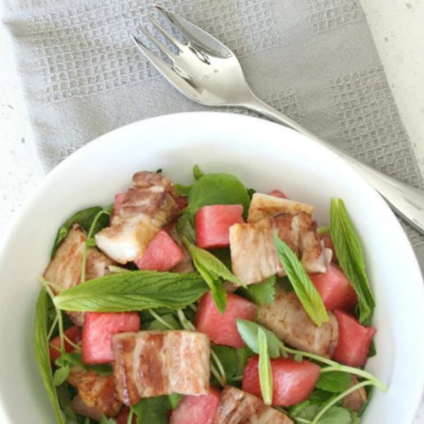 Slow cooked steam oven pork belly with watermelon salad-1