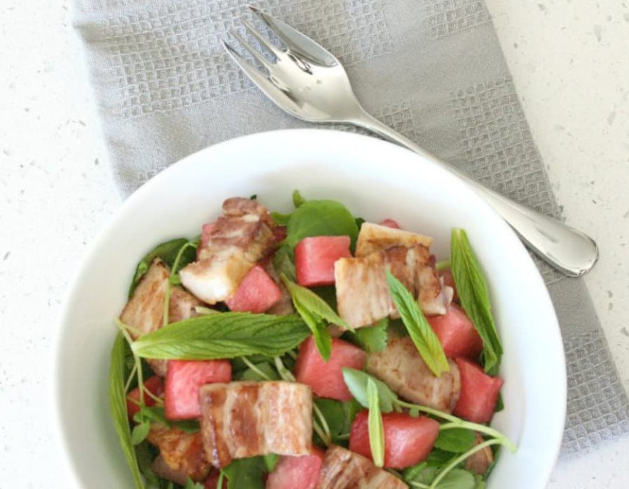 Slow cooked steam oven pork belly with watermelon salad-1