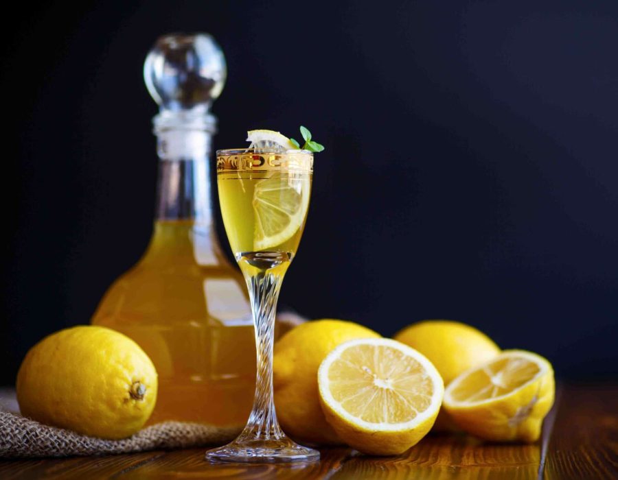 slice of lemons with sweet lemon alcoholic brandy